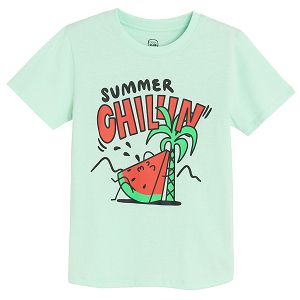 Light mint T-shirt with Summer Chilling print