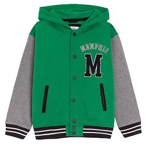 Green hooded sweatshirt with grey sleeves MEMPHIS print