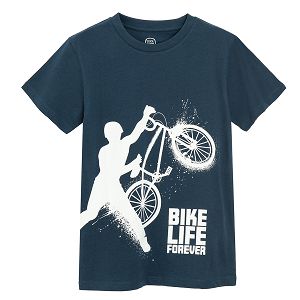 חולצה כחולה עם הדפס 'Bike Life Forever'