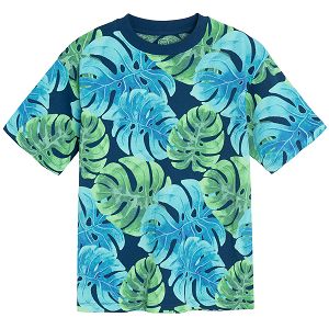 Blue T-shirt with big leaves print