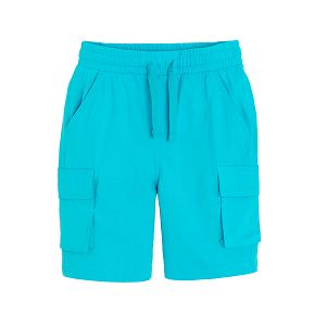 Blue shorts with cord on the waist