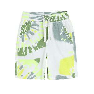 Green tie dye shorts with cord on the waist