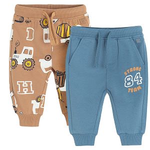 Blue and light brown with trucks print sweatpants- 2 pack