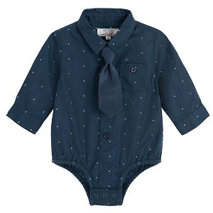 Blue long sleeve bodysuit with tie