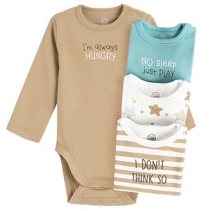 White, brown, blue long sleeve bodysuits- 4 pack