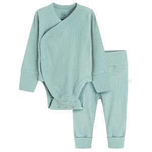 Blue  long sleeve bodysuit and footeless leggings set - 2 pieces