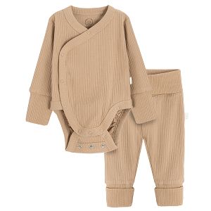 Brown long sleeve bodysuit and footeless leggings set - 2 pieces