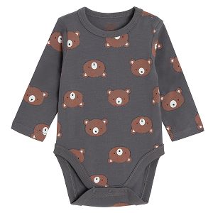 Brown long sleeve bodysuit with bears print