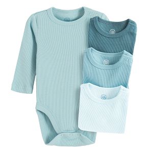 Various shades of bluw long sleeve bodysuits- 4 pack