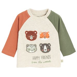 Long sleeve blouse with woods animals print