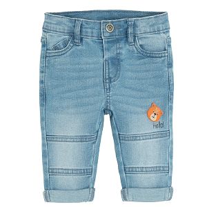 Denim trousers with small bear print