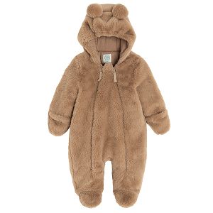 Beige hooded pramsuit with bears ears