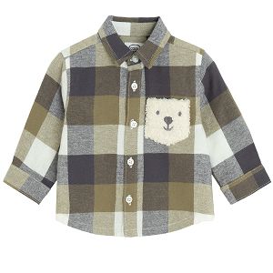 Green and grey checked long sleeve shirt