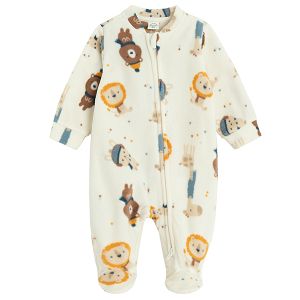 White footed overall outfit with animals print and side zipper