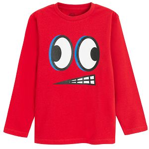 Red long sleeve blouse with big eyes print