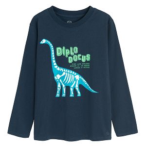 Blue blouse with dinosaur fluo print