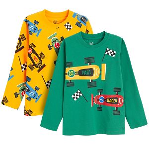 Yellow and green long sleeve blouses with Formula 1 print