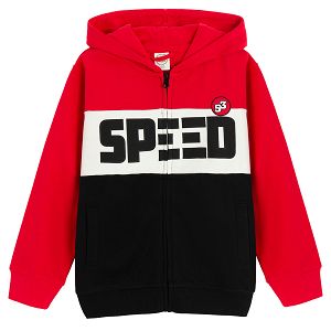 Black, white and red hooded sweatshirt with SPEED print