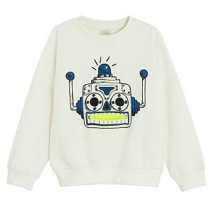 White sweatshirt with robot print