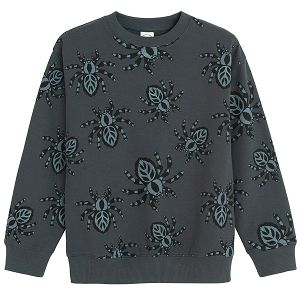 Blue grey sweatshirt with spiders print