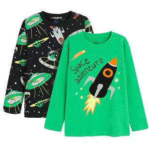 Black and green blouses with space print- 2 pack