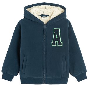 Blue hooded zip through sweatshirtp with A print