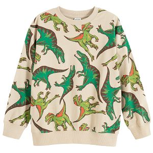 Beige oversize sweatshirt with dinosaurs print