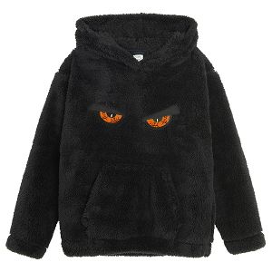 Dark grey hooded sweatshirt with angry eyes print