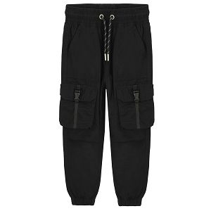 Black cargo trousers with side pockets