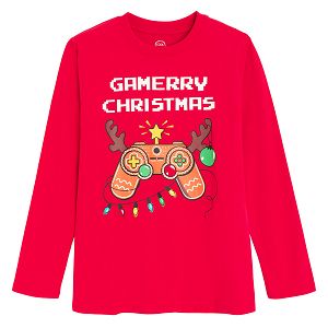 חולצה אדומה עם הדפס 'GAMERY CHRISTMAS'