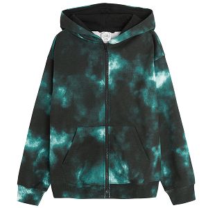 Green tie dye zip through hooded sweatshirt