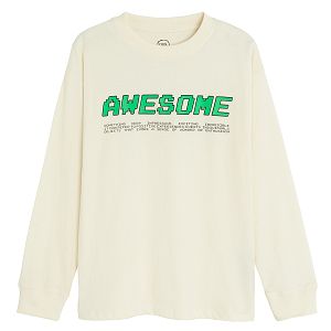 סווטשירט בז׳ עם הדפס 'AWESOME'