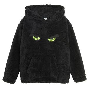 Black sweatshirt with Halloween green scary eyes print