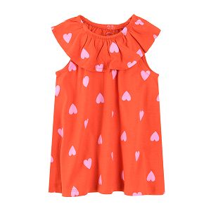 Sleeveless dress with ruffle and hearts