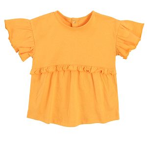 Yellow short sleeve blouse with ruffle