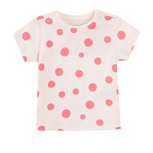 White and pink polka dor short sleeve blouse