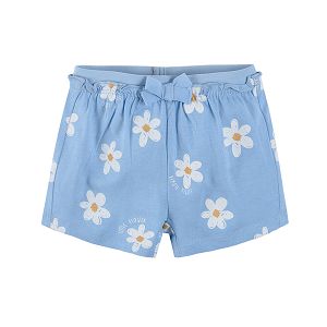 מכנסיים קצרים כחולים עם פרחים, מותניים אלסטיות ופפיון