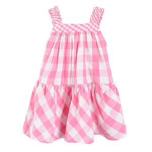 White and pink checked sleeveless summer dress