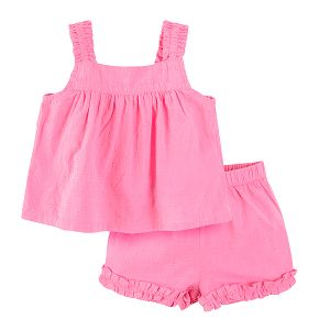 Pink sleeveless top and shorts with ruffles set