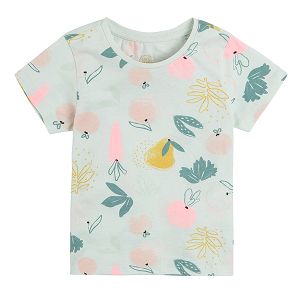 Light blue short sleeve blouse with fruit print