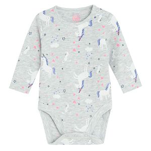 Grey long sleeve bodysuit with unicorn print