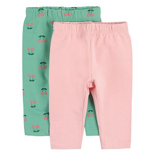 Pink and green with cherries jeggings - 2 pack