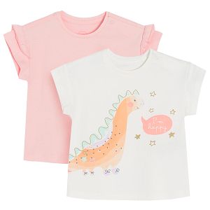 White and coral short sleeve T-shirts- 2 pack