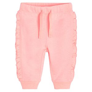 Fluo coral jogging pants with adjustable waist