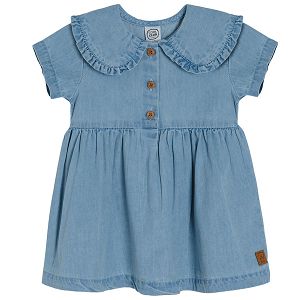 Short sleeve denim dress with round collar and buttons