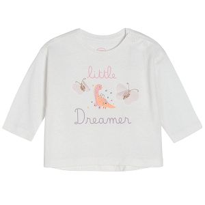 חולצת טי שירט בצבע שמנת עם שרוול ארוך עם הדפס 'Little Dreamer'