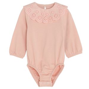 Light pink bodysuit with embroidered ruffle on the neckline