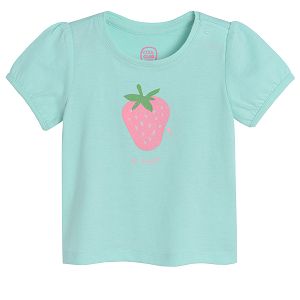 Light green short sleeve T-shirt with strawberry print