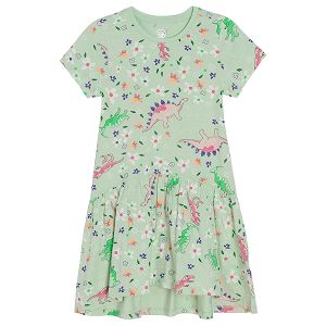 Light green short sleeve dress with unicorns print