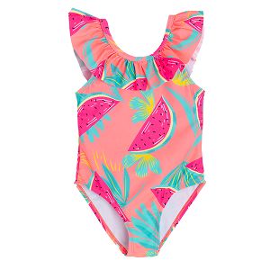 Pink swimsuit with watermelon print